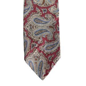 Men's Vintage 1970s Designer Necktie Red Paisley Printed England 54" L 3.75" W